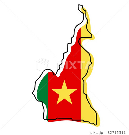 Stylized outline map of Cameroon with national flag icon. Flag color map of Cameroon vector illustration.