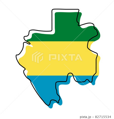 Stylized outline map of Gabon with national flag icon. Flag color map of Gabon vector illustration.