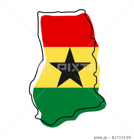 Stylized outline map of Ghana with national flag icon. Flag color map of Ghana vector illustration.