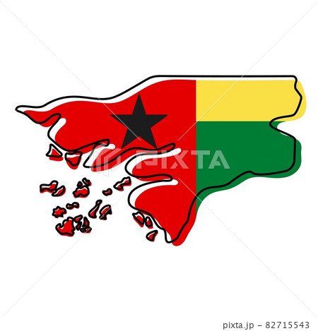 Stylized outline map of Guinea bissau with national flag icon. Flag color map of Guinea bissau vector illustration.