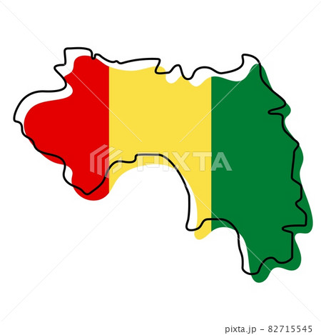 Stylized outline map of Guinea with national flag icon. Flag color map of Guinea vector illustration.