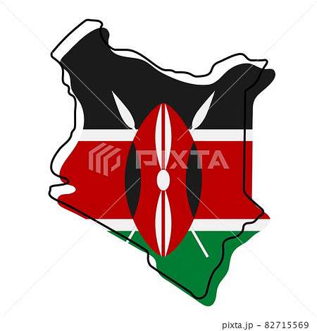 Stylized outline map of Kenya with national flag icon. Flag color map of Kenya vector illustration.