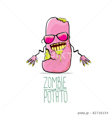 vector funny cartoon cute pink zombie potato character isolated on white background. My name is zombie potato vector concept halloween background. monster vegetable funky character vector funny cartoon cute pink zombie potato character isolated on white background. My name is zombie potato vector concept halloween background. monster vegetable funky character 82716154