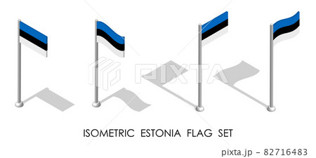 isometric flag of ESTONIA in static position and in motion on flagpole. 3d vector