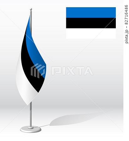 Estonia flag on flagpole for registration of solemn event, meeting foreign guests. National independence day of Estonia. Realistic 3D vector on white