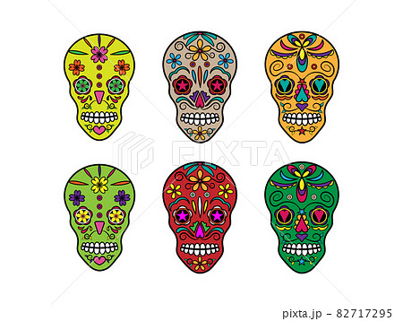 メキシコの死者の祭りのガイコツ色々のイラスト素材