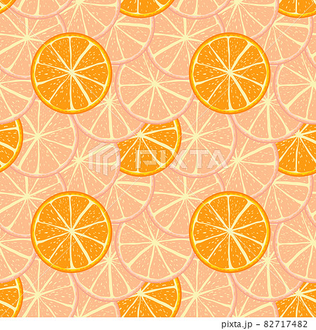 orange or grapefruit pastel color background. Seamless pattern juicy fresh oranges 82717482
