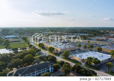 Aerial view shopping mall lot near 45 interchanges view in Houston city Texas USA Aerial view shopping mall lot near 45 interchanges view in Houston city Texas USA 82717889