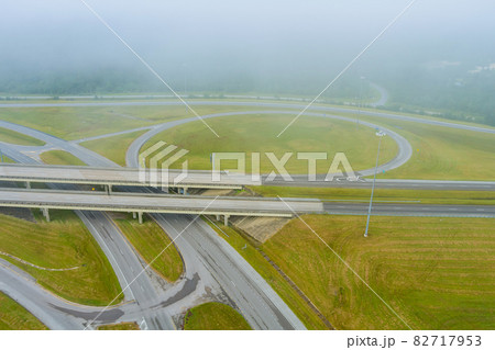 Panorama view of early morning foggy with bridge across 65 Highway near Satsuma, Alabama Panorama view of early morning foggy with bridge across 65 Highway near Satsuma, Alabama 82717953