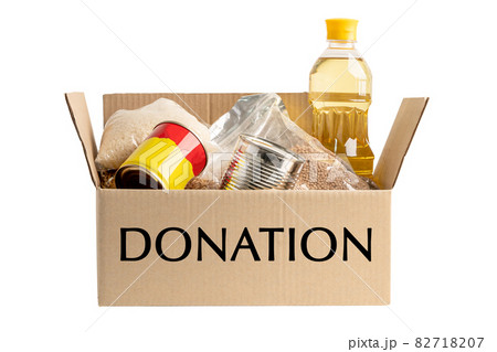 Donation box food support help for poor people in the world isolated on white background with clipping path. 82718207
