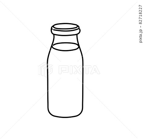 食品 加工品 イラスト 白黒 モノクロ 牛乳瓶のイラスト素材 7127