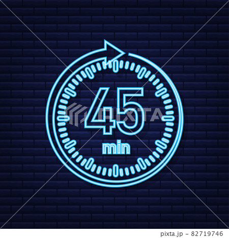 The 45 minutes, stopwatch vector neon icon. Stopwatch icon in flat style, timer on on color background. Vector illustration. 82719746