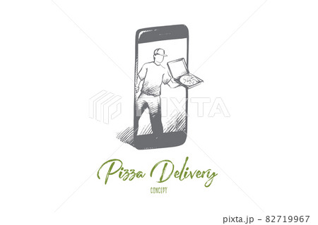 Pizza delivery concept. Hand drawn isolated vector. Pizza delivery concept. Hand drawn isolated vector. 82719967