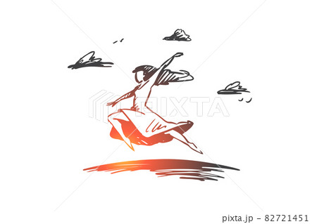 Freedom, happiness, woman, fly, love concept. Hand drawn isolated vector. 82721451