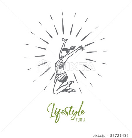 Lifestyle, healthy, sport, happiness concept. Hand drawn isolated vector. 82721452