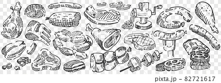 Hand drawn meat doodle set Hand drawn meat doodle set 82721617