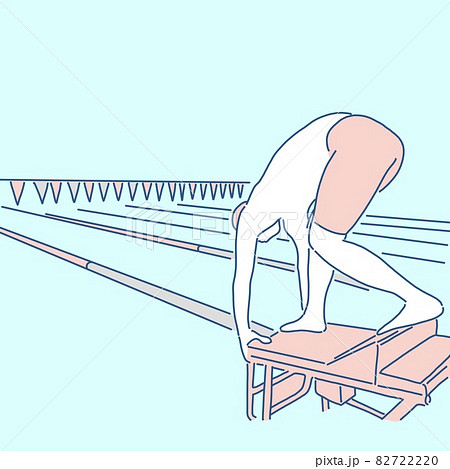 水泳選手が飛び込み台の上で構えているイラスト 82722220