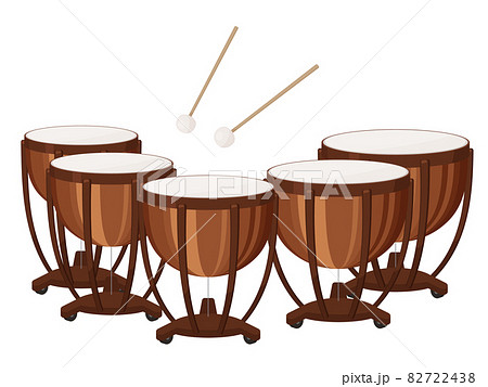 ティンパニのイラスト_5個_マレット ティンパニのイラスト_5個_マレット 82722438