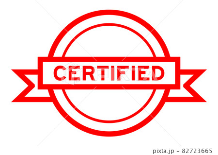 Vintage red color round label banner with word certified on white background 82723665