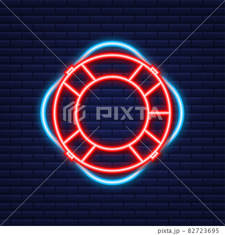 Lifebuoy icon, equipment of rescuers to save drowning people. Neon icon. Vector illustration. 82723695