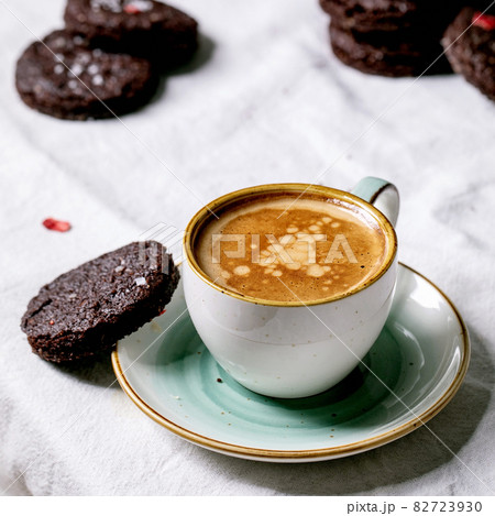 Homemade dark chocolate salted brownies cookies with coffee Homemade dark chocolate salted brownies cookies with coffee 82723930