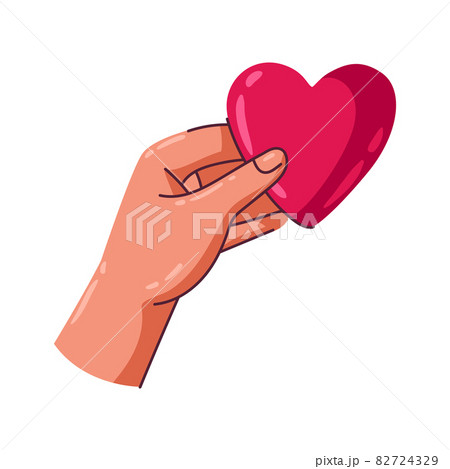 Happy Valentine Day illustration of hand holding heart. Holiday romantic and love symbol. 82724329
