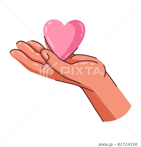 Happy Valentine Day illustration of hand holding heart. Holiday romantic and love symbol. 82724330