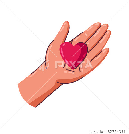 Happy Valentine Day illustration of hand holding heart. Holiday romantic and love symbol. 82724331