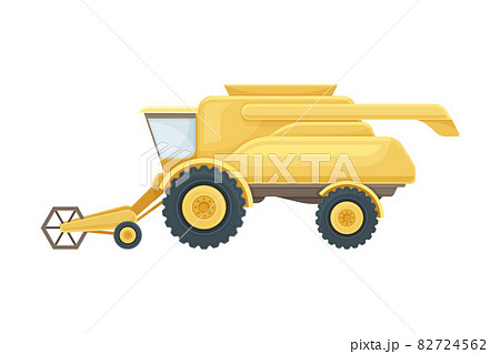 Yellow farm machinery industrial agricultural vehicle flat vector illustration 82724562