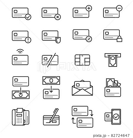 Credit Card Sign Black Thin Line Icon Set Include of Money Transfer, Paying and Exchange. Vector illustration of Icons 82724647