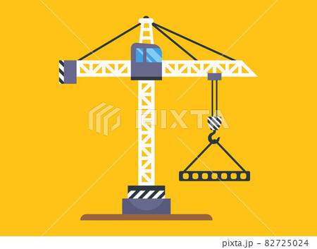 A yellow construction crane lifts a load on a hook. A yellow construction crane lifts a load on a hook. 82725024