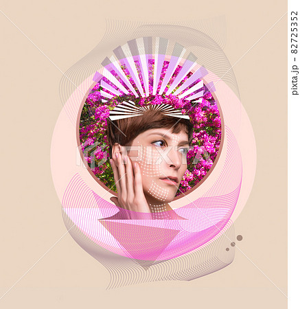 The lifting, skin, plastic surgery concept. Woman face with marks and arrows. Art design The lifting, skin, plastic surgery concept. Woman face with marks and arrows. Art design 82725352