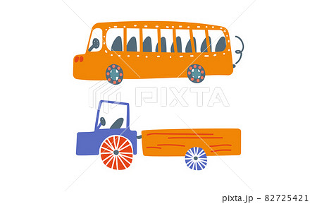 Bus and Truck as Road Vehicle for Carrying Passengers Vector Set 82725421