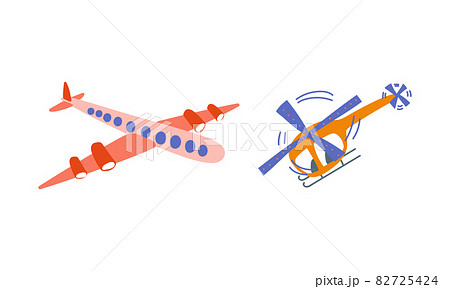 Airplane and Helicopter as Vehicle for Carrying Passengers Vector Set 82725424