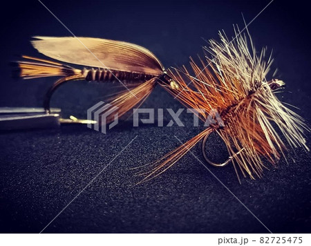 フライフィッシングで使うフライの写真です。ウエットフライとドライフライの写真。 82725475