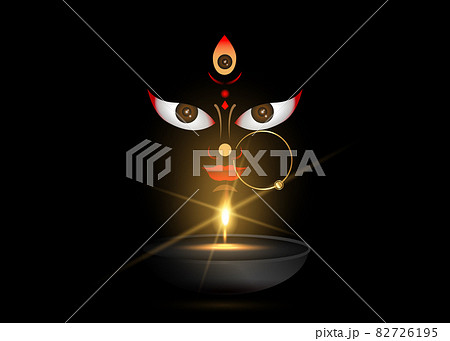 Happy Navratri, Goddess Durga Face in Happy... - Stock Illustration  [82726195] - PIXTA
