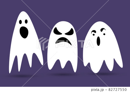 Cute Halloween ghosts. Scared funny ghost with...のイラスト素材 [82727550] - PIXTA