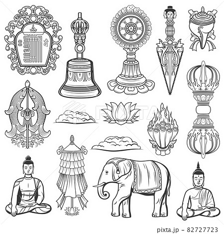 Tibetan Buddhism Religion Sacred Symbols のイラスト素材