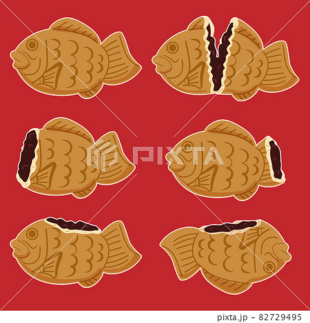 たい焼きの食べ方 あんこ 白フチあり のイラスト素材