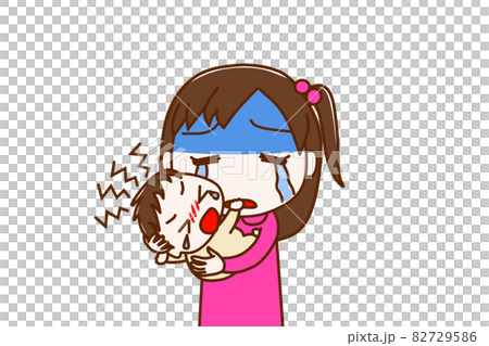 <上半身/前部> 一個感受到體力和能量極限的女孩來安慰不停哭泣的嬰兒 <上半身/前部> 一個感受到體力和能量極限的女孩來安慰不停哭泣的嬰兒 82729586