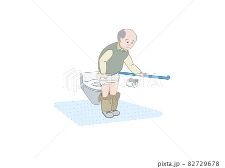 老人男性が自立排泄を手摺りのつかまりながらする様子のカラーイラスト 老人男性が自立排泄を手摺りのつかまりながらする様子のカラーイラスト 82729678