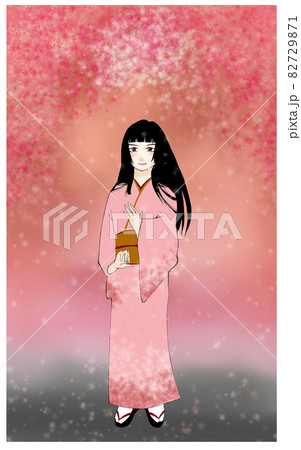 艶やかな着物姿の女性1人のイラスト 艶やかな着物姿の女性1人のイラスト 82729871