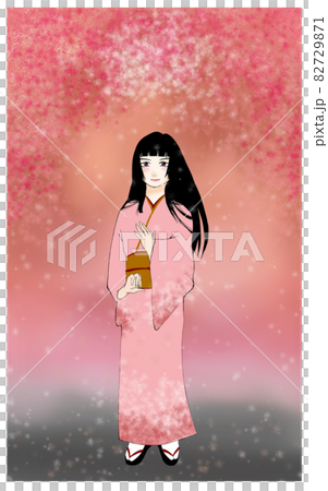 艶やかな着物姿の女性1人のイラスト 艶やかな着物姿の女性1人のイラスト 82729871