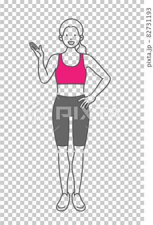 説明をする女性スポーツトレーナーのシンプルな全身イラストのイラスト素材