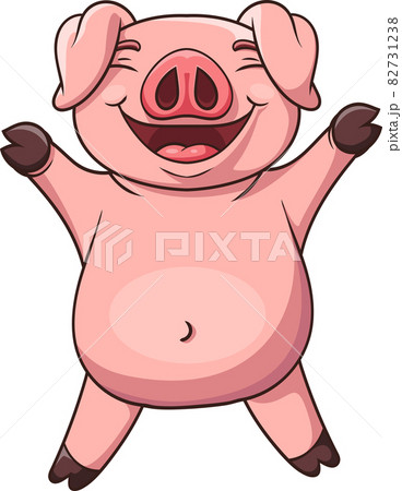 Cartoon cute pig raising hands 82731238