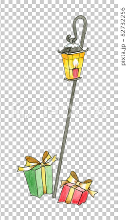 Lantern and Christmas gift [Hand-painted watercolor] 82732256
