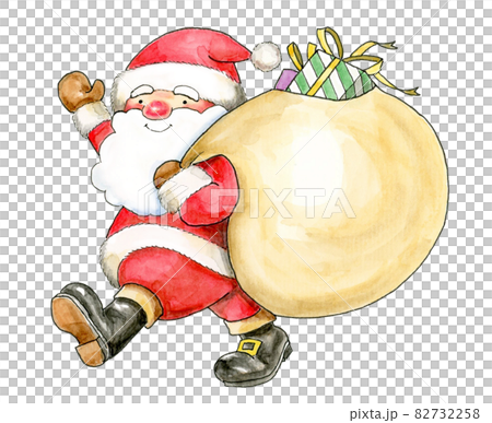 サンタプレゼントクリスマスかわいい白黒無料イラスト57758