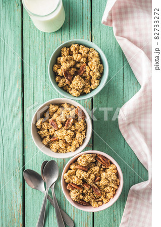 Sweet granola cereals in bowl. Sweet granola cereals in bowl. 82733272