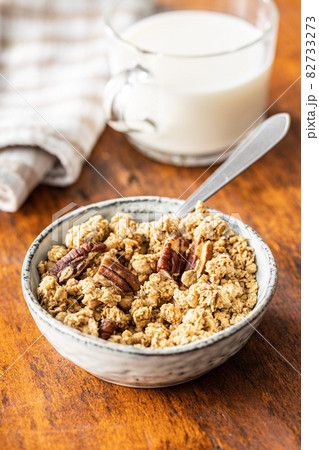 Sweet granola cereals in bowl. Sweet granola cereals in bowl. 82733273