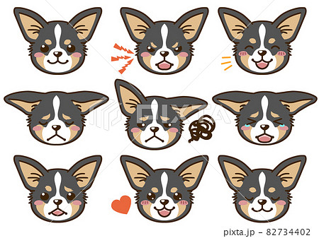 チワワ トライカラー の表情顔アイコンのイラスト素材